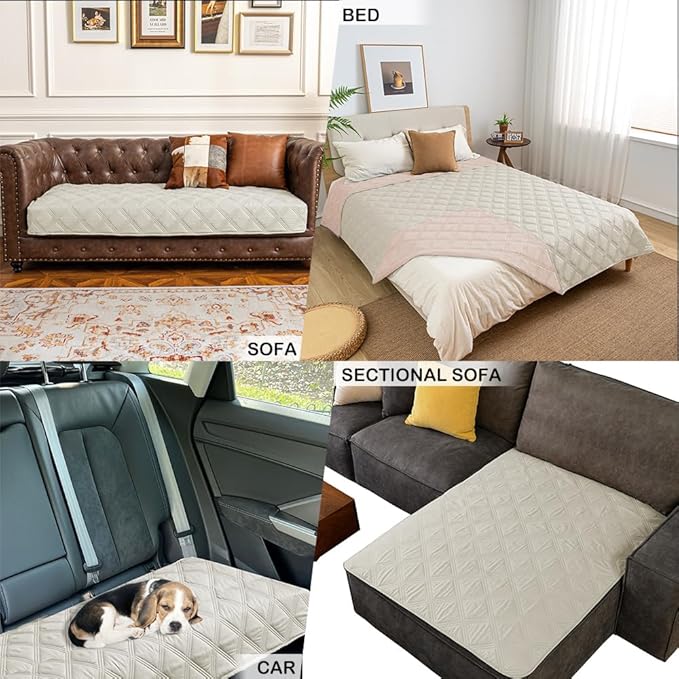 fuguitex Waterproof Dog Blanket Reversible for Small Dogs Resistant Leakproof Washable Couch Cushion Bed Protector Cover for Indoor Furniture Pet Friendly(82"*102",Baby Pink+Cream