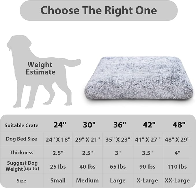 Washable Dog Bed Medium Size Dog with Removable Cover, Super Soft Waterproof Dog Crate Bed with Non-Slip Bottom, Fluffy Pet Bed 29×21 Inch, Grey