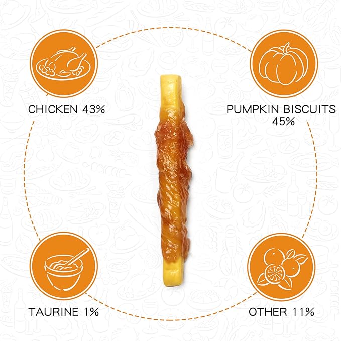 Dog Treats Chicken Wrapped Biscuits Pumpkin Sticks, Rawhide Free Soft Chewy w/Taurine, Dog Training Treats,12.5 oz