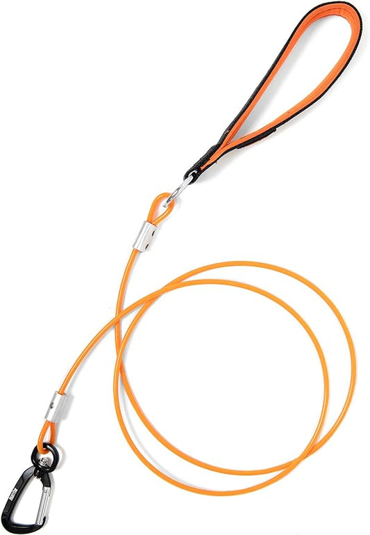 Mighty Paw Dog Leash - Anti Biting Pets Leashes - Chew Proof Metal Cable - Ideal for Large Dogs and Teething Puppies - Braided Cord with Padded Handle - Six Foot - Orange