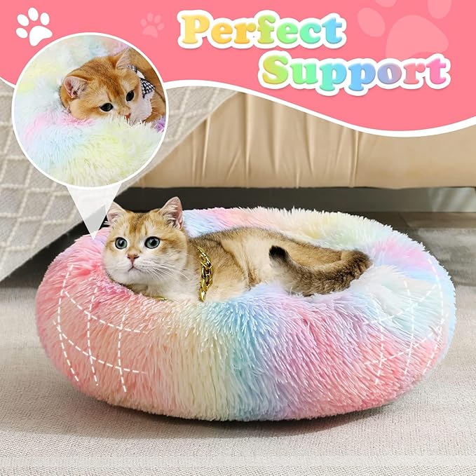 JOLLYVOGUE Dog & Cat Bed, Calming Anti-Anxiety Pet Bed for Small Dogs, Fluffy Donut Cushion for Small and Medium Pets (24")