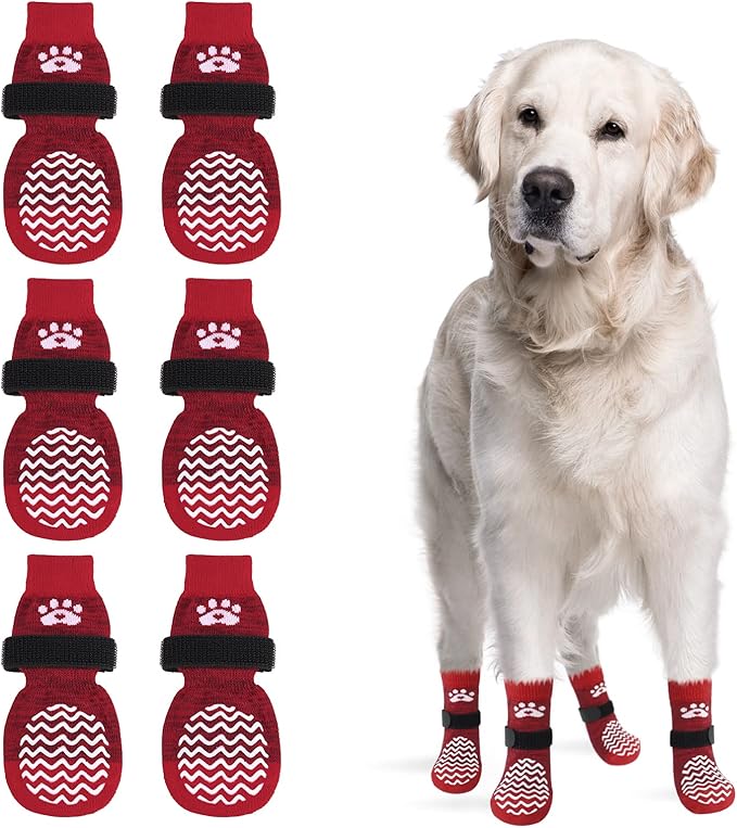 PUPTECK Non-Slip Dog Socks Double Sides Grips for Hardwood Floors Prevents Licking, Dog Shoes for Hot Pavement Booties for Senior Small Medium Large Dogs