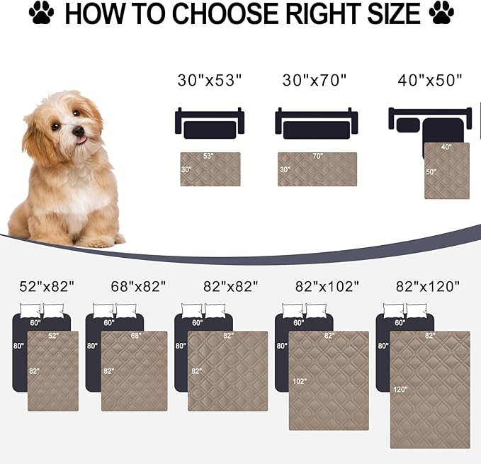 Smiry Waterproof Dog Blanket, 82x82 Inch Soft Pet Bed Cover Reversible, Washable Sofa Couch Furniture Protector for Small Medium Large Dog Puppy Cat, Taupe/Beige