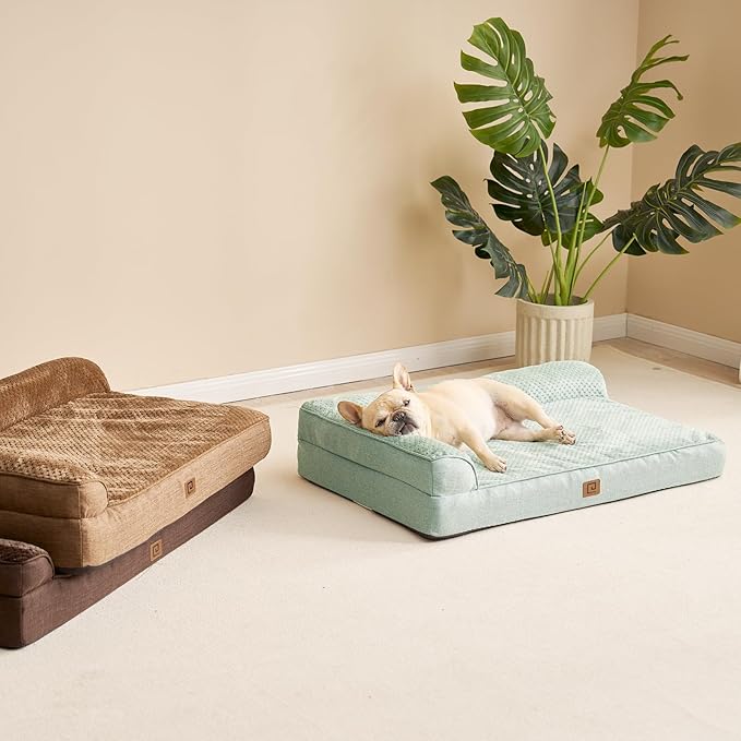 EHEYCIGA Memory Foam Dog Bed Medium Sized Dogs, Waterproof Dog Bed Orthopedic with Washable Removable Cover, Non-Slip Pet Bed Couch for Crate, 30x20x6 Inches, Greyish Green