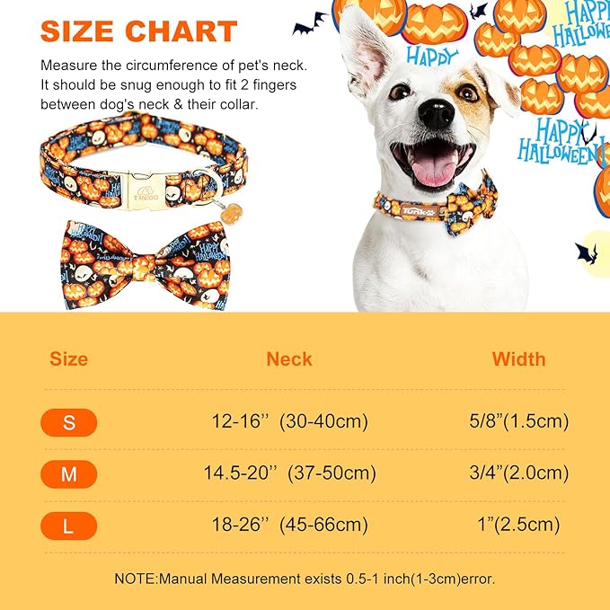 Tunkoo Happy Halloween Dog Collar with Pumpkin - Durable, Adjustable, and Stylish Pet Collar Available in Small, Medium, Large M