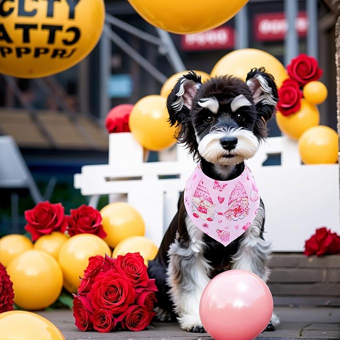 Valentine's Day Dog Bandanas for Small Medium Dogs Breed 25 Inch Heart Lip Rose Dog Bandanas Adjustable Dogs Scarves Grooming M 7 Pcs