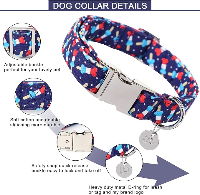 Dog Patriotic Collar, 4th of July, American Flag Dog Collar for Boy Girl Puppy, with Metal Buckle,XL
