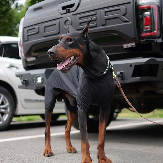 LoveLongLong Dog Jumpsuit with UV Protection and Quick-Dry Fabric for Spring Summer Pet Pajamas Black 3XL