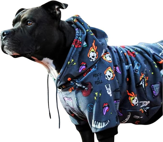 Spark Paws Dog Hoodie - Premium Quality, Buttery Soft, Superior Comfort and Fit, Calming Fleece Interior, Suitable for All Breeds - Rock and Roll - 3XL