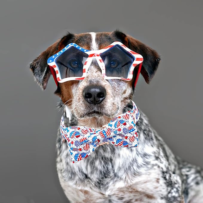 Lionheart glory American Flag Dog Collar, 4 of July Dog Bow Collar Heavy Duty Adjustable Patriotic Dog Collar with Bowtie for Large Dogs Pet Gift