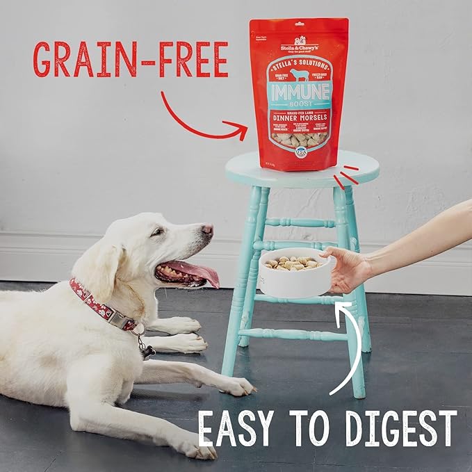 Stella & Chewy's – Stella’s Solutions Skin & Coat Boost – Grass-Fed Lamb & Wild-Caught Salmon Dinner Morsels – Freeze-Dried Raw, Protein Rich, Grain Free Dog Food – 4.25 oz Bag