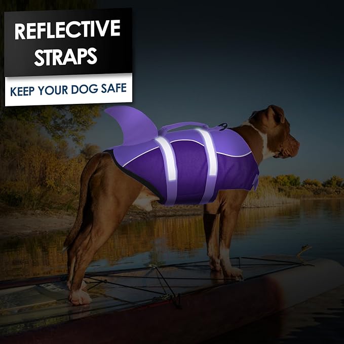 AOFITEE Dog Life Vest for Swimming, Shark Dog Life Jacket Large, High Flotation Dogs Swimming Vest with Rescue Handle and Reflective Stripe, Dogs Lifesaver Swimsuit for Boating Summer Pool Beach, XL
