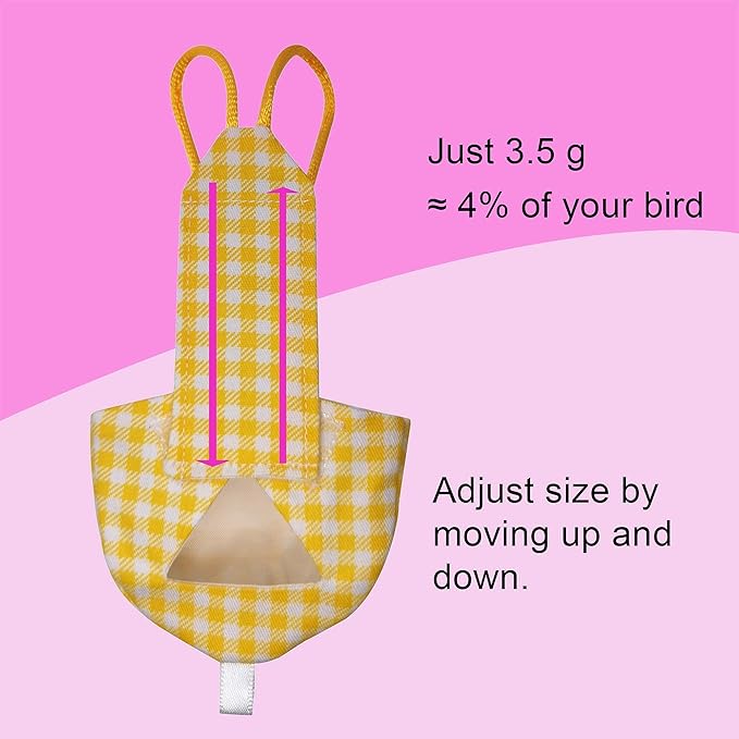 VANFAVORI Bird Diaper Harness Flight Suit Clothes with 80 Inch Flying Leash for Parrots Cockatiel Pet Birds Including A Cotton Pad, S Size, Yellow Checks