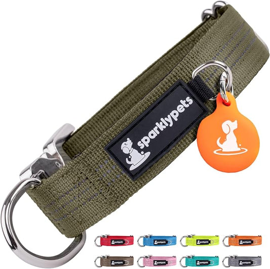 SparklyPets Small Dog Collar with Quick Release Buckle & AirTag Holder – Collars for Female Dogs & Boys with Reflective Stripes & Soft Lining – Perfect for Small & Medium Breeds