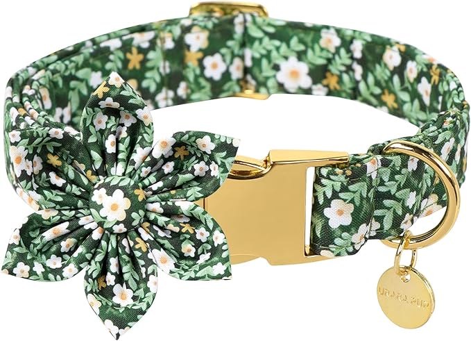 Summer Dog Collar with Flower, Lovely Flower Pattern Dog Bowtie Collar, Detachable Flowers Bow Puppy Collars with Adjustable Metal Buckle for Dogs and Cats, XL