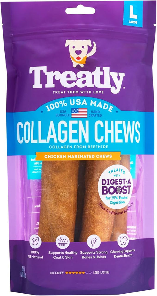 USA Collagen Rolls 9-10" Dog Chew Treats - Chicken Marinade Flavor, 4 Count/1 Pack