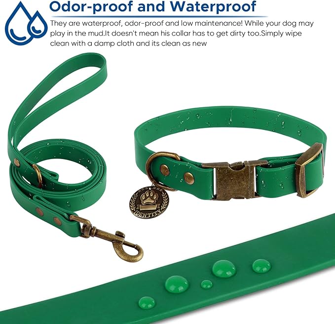 Wisedog Dog Collar and Leash Set Combo: Adjustable Durable Pet Collars with Dog Leashes for Small Medium Large Dogs, Includes One Bonus of Poop Bag Holder (M, Deep Green)