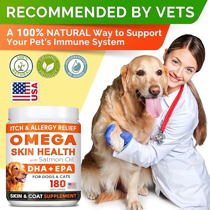 STRELLALAB Omega 3 for Dogs - (540Ct) Fish Oil Treats - Allergy & Itch Relief Skin&Coat Supplement - Dry Itchy Skin, Shedding, Hot Spots Treatment, Anti Itch - Pet Salmon Oil Chews - Chicken