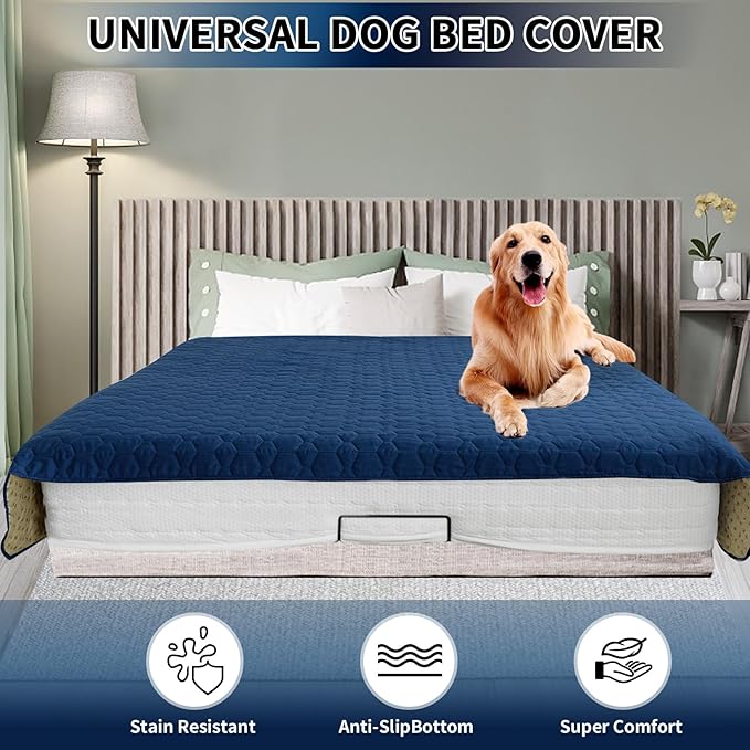 PureFit 100% Waterproof and Anti-Slip Dog Bed Cover, Washable Pet Blanket, Stain Resistant Sofa Couch Furniture Protector Cover for Kids, Dog, Cat (68x82 Inch, Navy)