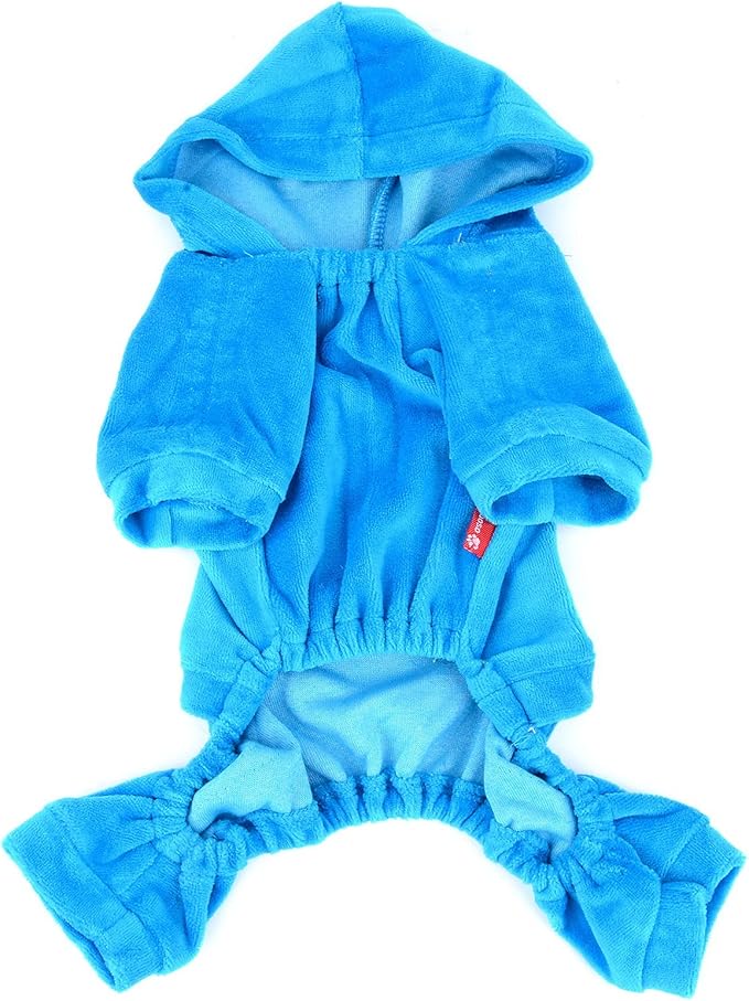 SEIMAI Dog Hoodies Jumpsuit for Small Dog Cat Puppy Rhinestone Crown Soft Velvet Autumn Winter Hooded Pajamas Tracksuit Outfits Sportswear Jacket with Hat Training Outdoor Blue S