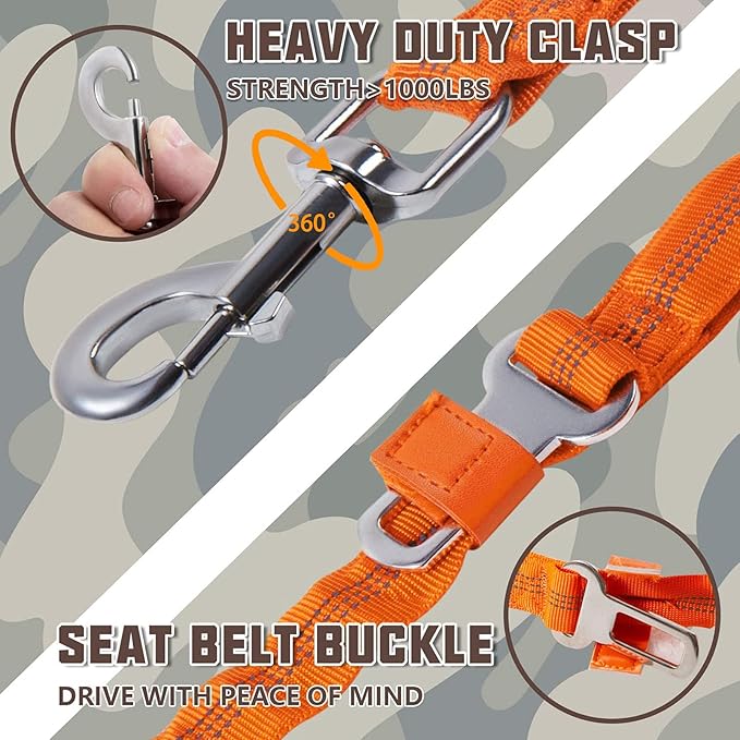 AUROTH Heavy Duty Bungee Dog Leash for Large Breed Dogs, No Pull for Shock Absorption with Car Seat Belt, 2 Padded Handles 4.5Foot 6Foot Training Dog Leash Orange