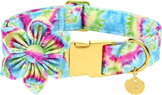 Dog Collar with Flower, Female Dog Collar for Small Girl Dog, Comfortable Adjustable Cute Cotton Flower Collar with Metal Buckle, S