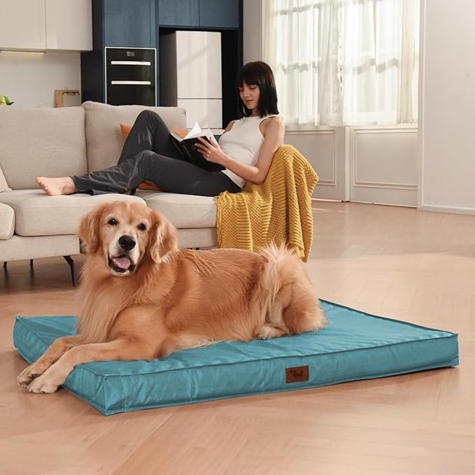 Outdoor Dog Bed for Medium Dogs, Waterproof Dog Crate Bed for Medium Dogs Cats, Orthopedic Egg Crate Foam Pet Bed with Washable and Removable Oxford Cover, Light Blue