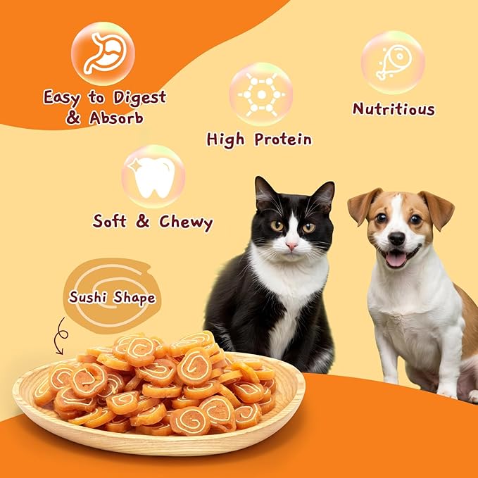 Jungle Calling Soft Chicken & Codfish Cat & Dog Treats, High Protein Pet Snacks for Small & Medium Dogs & Cats, Chewy Chicken Sushi Dog Training Treats, 10.6 oz
