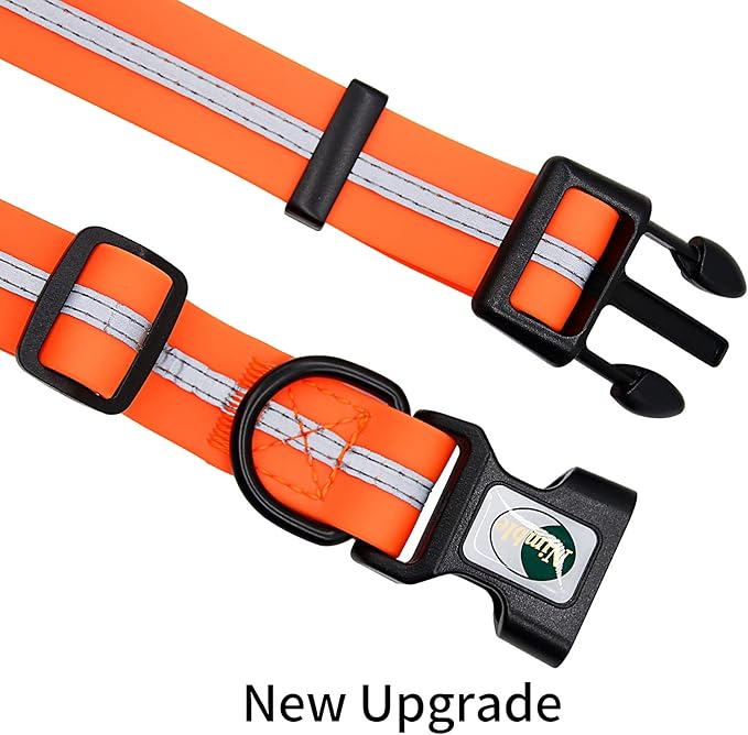NIMBLE Dog Collar Waterproof Pet Collars Anti-Odor Durable Adjustable PVC & Polyester Soft with Reflective Cloth Stripe Basic Dog Collars S/M/L Sizes (Small (9.45”-14.17”inches), Orange)