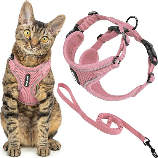 Voyager Escape Proof Cat Harness and Leash Set with Reflective Stitching, Neoprene Handle 5ft - Supports Small, Medium and Large Cats, Kittens for Walking by Best Pet Supplies - Pink, XXXS