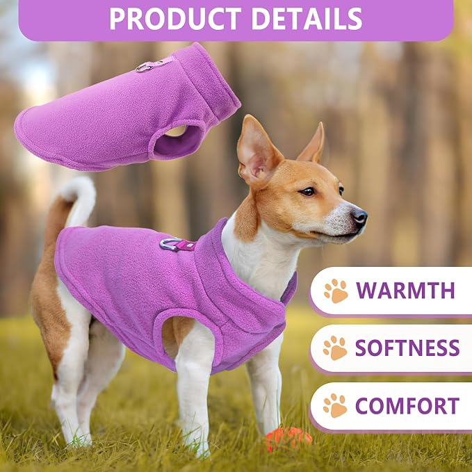 2 Fleece Dog Sweater Vests for Small Dogs - Soft, Warm Pullover with D-Ring, Perfect for Cold Weather; Male or Female, Medium Size (Rose,Purple)