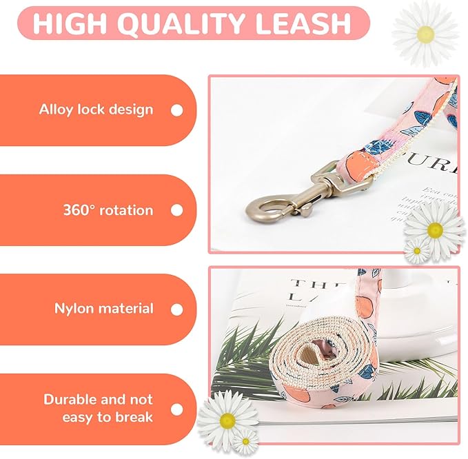 BAEJMJK Dog Harness and Leash Set with Bow Knot No Pull Pet Floral Harness with D-Ring Soft Mesh Dog Harness Vest Set Escape Proof Princess Puppy Harness for Small Girl Dogs Cats(Orange L)