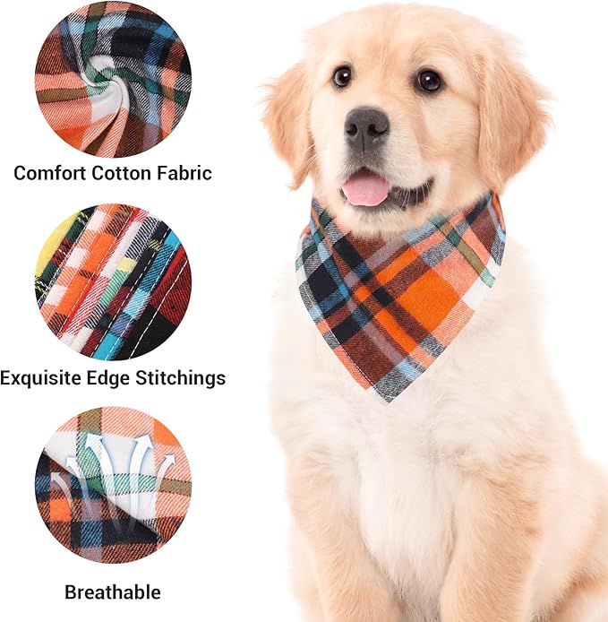 Segarty 60 Pack Triangle Plaid Bibs, 22.8"x15.7" Pet Scarf Washable Dog Bandanas Accessories Bulk for Small Medium Dogs Cats Large Puppy Dogs, Adjustable Reversible Boy Pets Birthday Kerchief