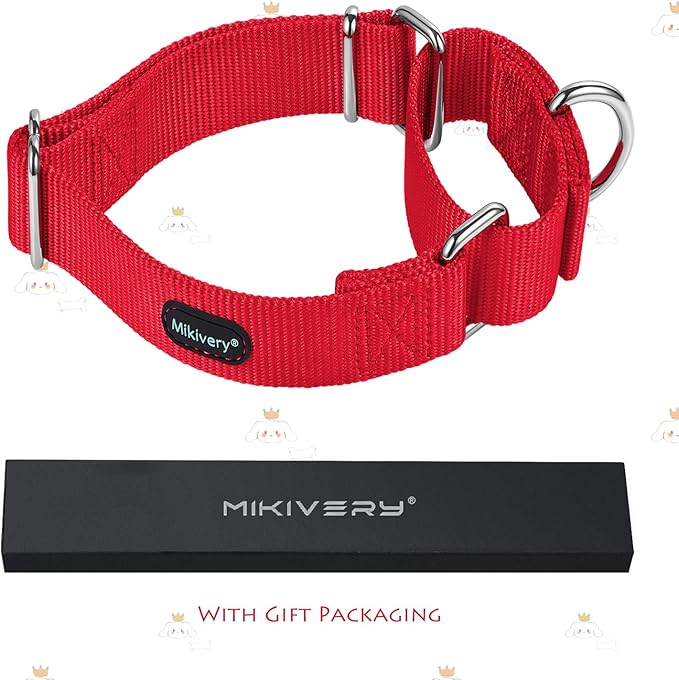 Mikivery Martingale Dog Collar Nylon Adjustable and Safety Training Colourful Comfortable Metal Buckle Pet Collars for Small Medium and Large Dogs(Red,M)