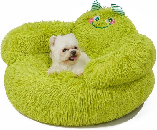Jiupety Calming Donut Pet Bed, Plush Anti-Anxiety Dog & Cat Bed for Small Pets, Soft Indoor Cuddler Bed with Non-Slip Bottom, Medium (24"x24"x14"), Green