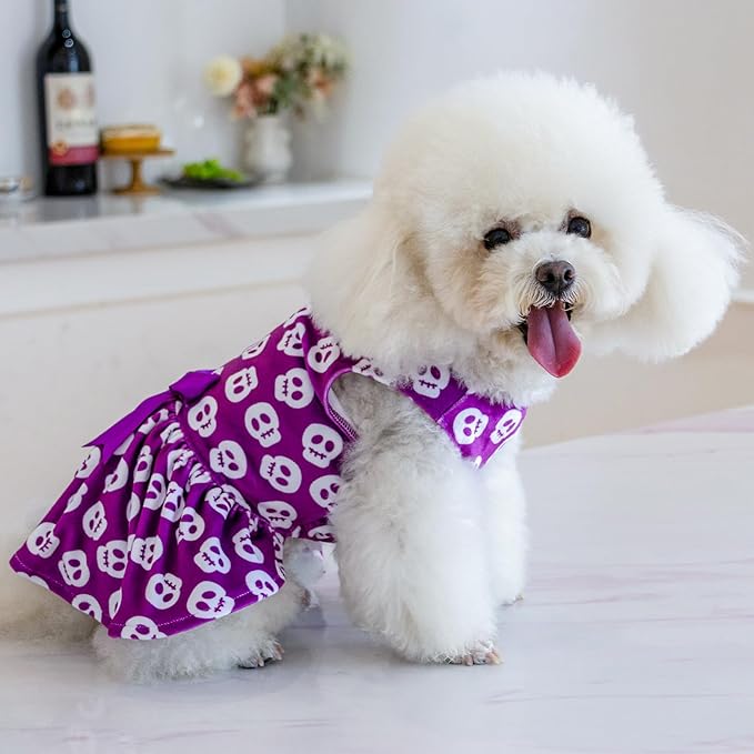 CuteBone Dog Dresses Velvet Holiday Small Dogs Clothes Onesie Pet Apparel Girl Puppy Skirt with Bow Hair Rope CVA35L