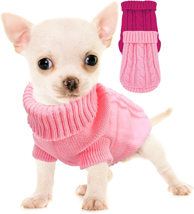 Kallfir's cutie XXS Dog Sweater, 2 Pieces Turtleneck Knitted Chihuahua Sweater Yorkie Teacup Dog Clothes Small Dogs Girl Winter Warm Sweaters Pet Cat Sweater Cold Weather Puppy Clothes XX-Small