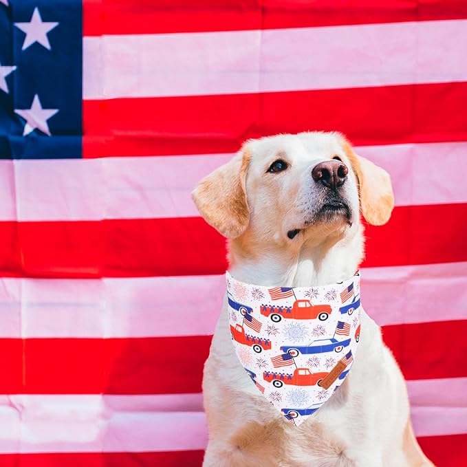 PTDECOR American USA Flag Dog Bandana Reversible Triangle Patriotic Dog Scarf 4th of July Bandanas for Medium Large Dogs Pets (Blue & White, Large)