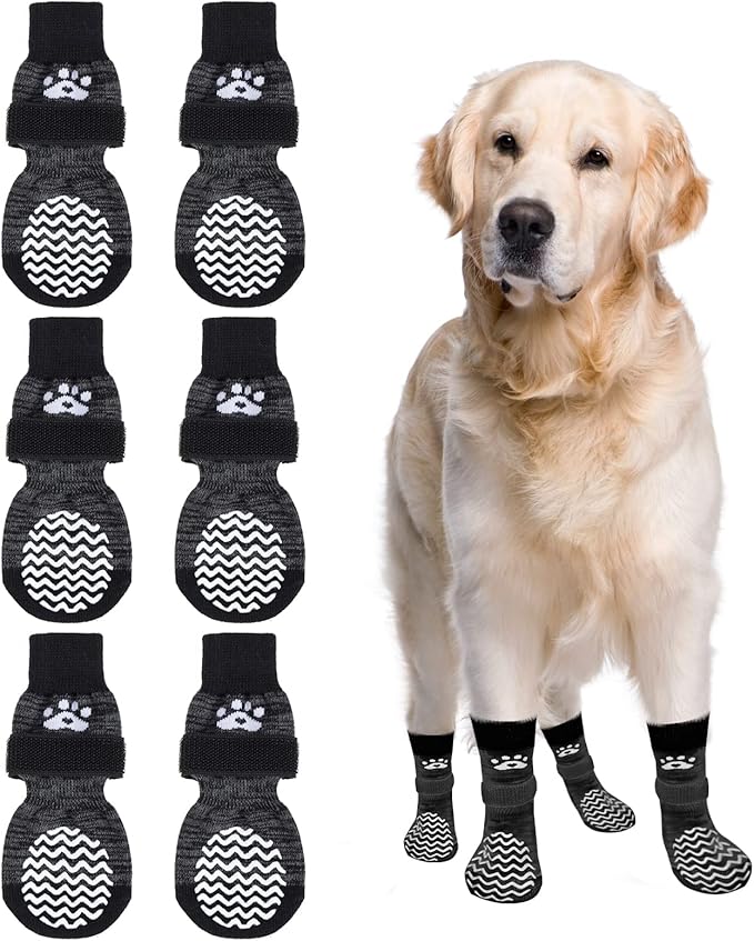 PUPTECK Non-Slip Dog Socks Double Sides Grips for Hardwood Floors Prevents Licking, Dog Shoes for Hot Pavement Booties for Senior Small Medium Large Dogs