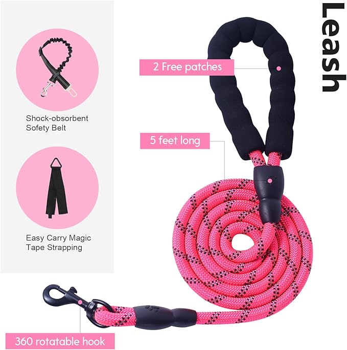 No Pull Tactical Dog Harness for Large Dogs, Escape Proof Molle Dog Vest Harness and Leash Set, Adjustable Military Service Dog Harness with Handle for Medium Large Dogs(Pink, S)