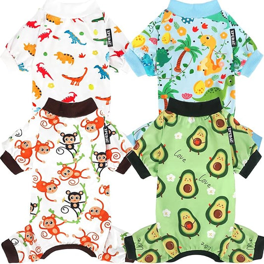 XPUDAC 4 Pack Dog Pajamas Soft Strechy Summer Doggie Clothes for Small Medium Dogs Boy Girl Cat Apparel-Mediwum