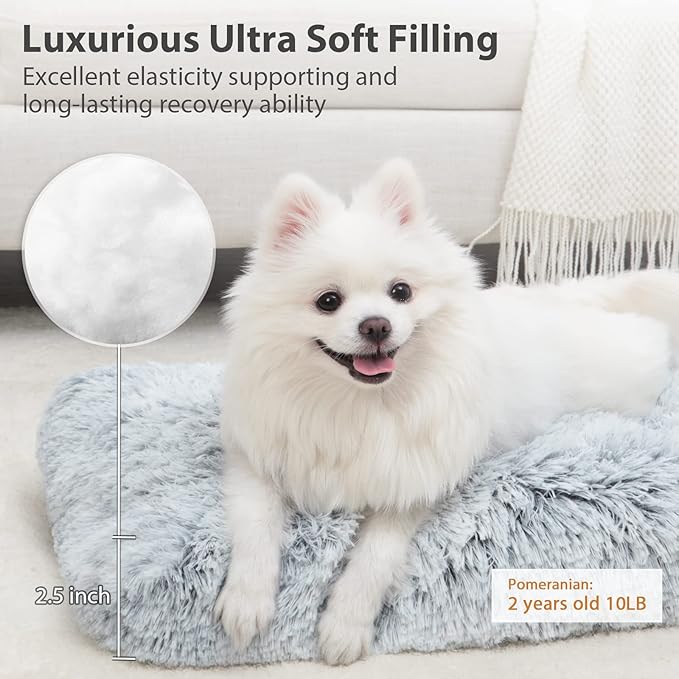 Washable Dog Bed Medium Size Dog with Removable Cover, Super Soft Waterproof Dog Crate Bed with Non-Slip Bottom, Fluffy Pet Bed 29×21 Inch, Grey
