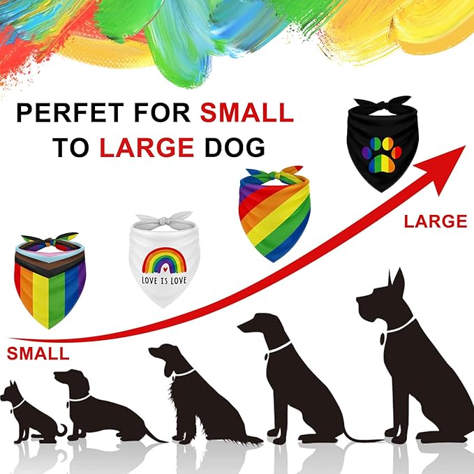 Whaline Rainbow Dog Bandanas Love is Love Pride Triangle Bibs Rainbow Dog Scarf Reversible Double-Sided Pet Neckerchief for Small Medium Large Pet Cat Dog Pride Day Costume Accessories, 4 Pack