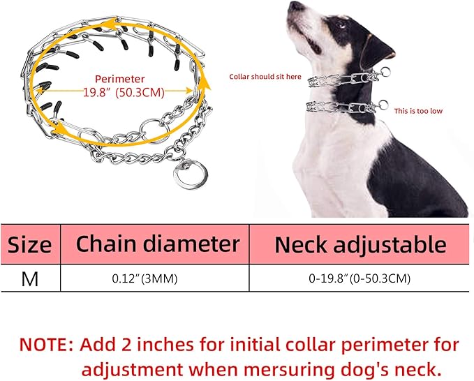 Prong Collars for Dogs, No Pull Dog Collar, Dog Training Collar for Large Medium Small Dogs, Stainless Steel Adjustable with Comfort Rubber Tips (M, 3.0mm, 19.8-Inch)