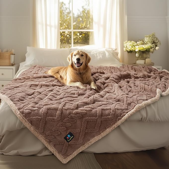 Waterproof Pet Blanket, Liquid Pee Proof Dog Blankets for Sofa Bed Couch, Reversible Sherpa Fleece Furniture Protector Cover for Small Medium Large Dogs Cats,Khaki X-Large(85" x 57")