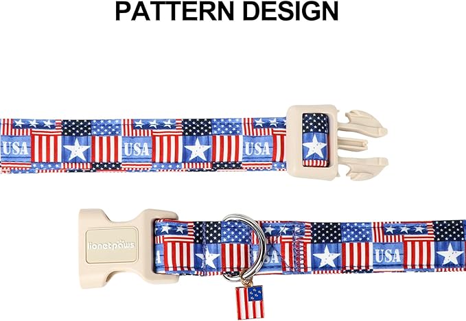Lionet Paws Summer Dog Collar- Cute 4th of July Dog Collars with America Flag Pattern and Plastic Buckle, Light Adjustable Dog Collars for Medium Large Dogs