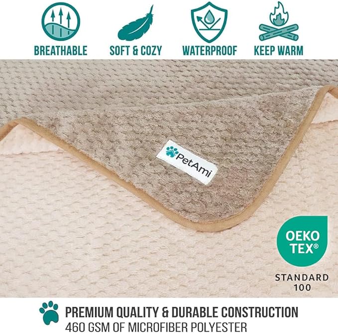 PetAmi Waterproof Dog Blanket, Leakproof Puppy Blanket for Medium Large Dog, Furniture Sofa Couch Cover Protector, Fleece Pet Throw Indoor Cat Kitten, Reversible Washable Soft Plush, 40x60 Taupe Beige