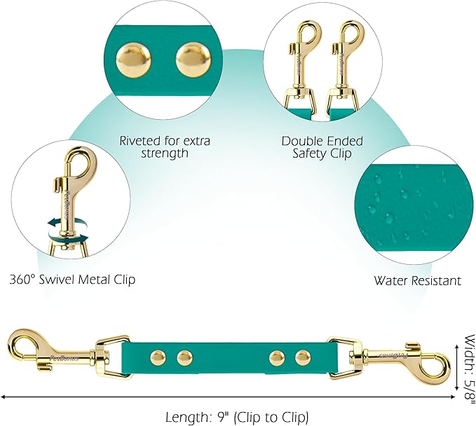 PetBonus Dog Collar Safety Clip, Waterproof Backup Safety Strap for Dog Harness to Prong Collar, Odor Proof Double Ended Clasp Leash Connector for Training Walking (Green)