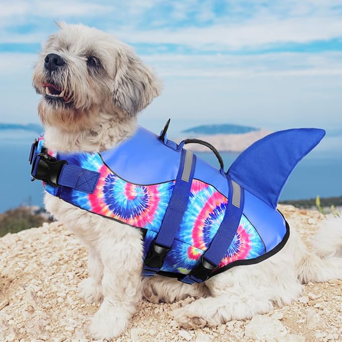 ASENKU Dog Life Jacket, High Grade Polyester Oxford Nylon, Quick Drying, Proper Drainage, Shark Design, for Small Dogs, Blue Bandhnu