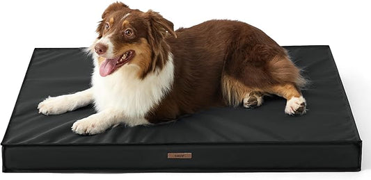 Lesure Outdoor Waterproof Dog Bed for Medium Sized Dogs, Orthopedic Egg Crate Foam Pet Bed with Oxford Fabric Surface and Removable and Durable Cover, Machine Washable, 30''x20'', Black